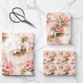 Vintages Viktorianisches rosa Floral Elegantes Chi Geschenkpapier Set