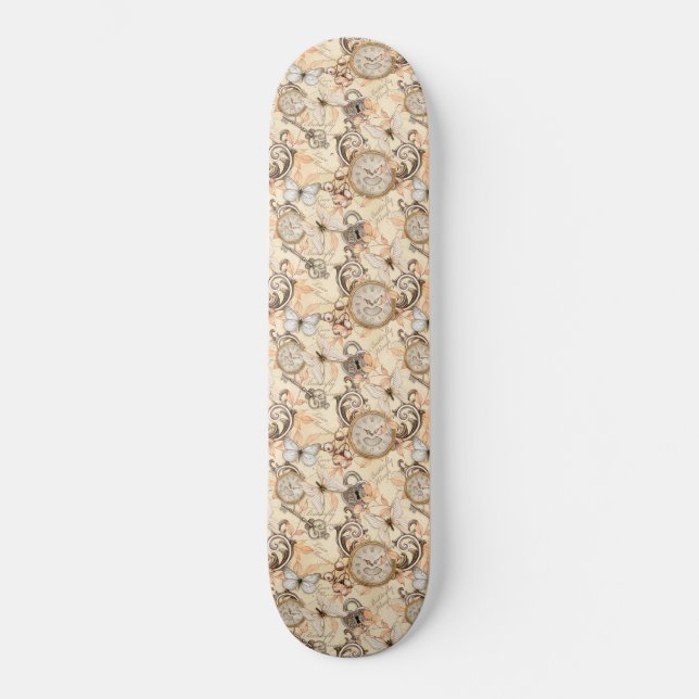 Vintages Viktorianisches Shabby Chic Ländermuster Skateboard (Vorderseite)