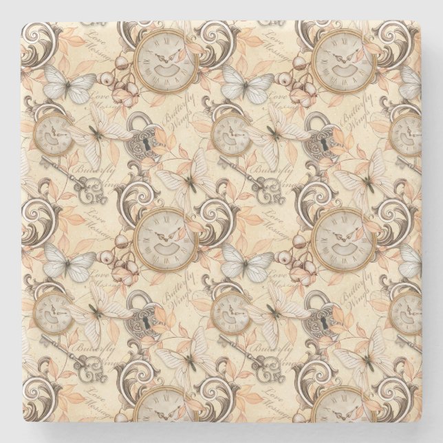 Vintages Viktorianisches Shabby Chic Ländermuster Steinuntersetzer (Vorderseite)