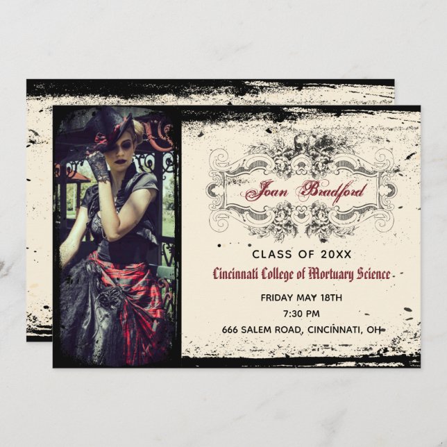 Vintages Viktorianisches Skull-Abschluss-Foto Einladung (Vorne/Hinten)