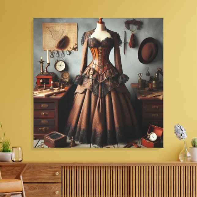 Vintages Viktorianisches Steampunk Lady Detry Dres Leinwanddruck (Insitu (Wohnzimmer))