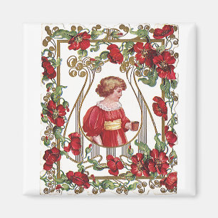 Vintages Viktorianisches Valentintagskind mit Rose Magnet