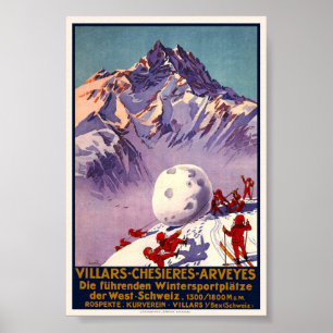 Vintages Villars Chesieres Arveyes Reise-Plakat Poster