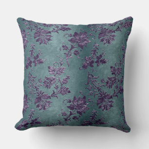 Vintages Violet-Floral Damask Grünes graues Muster Kissen