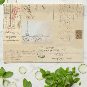 Vintages Vogel-Nest-französisches Postkarten-Tuch Geschirrtuch