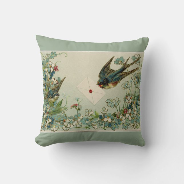 Vintages Vogel-und Blumen-umschaltbares Kissen (Vorderseite)