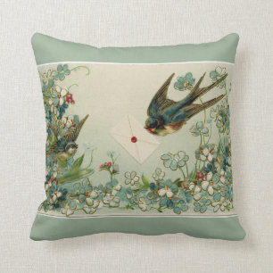 Vintages Vogel-und Blumen-umschaltbares Kissen