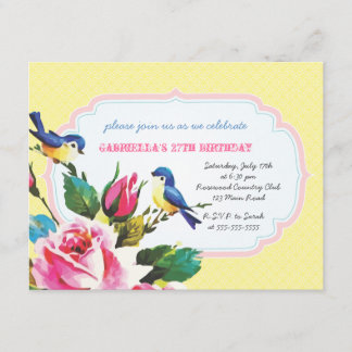 Vintages Vogel-und Rosen-Geburtstags-Party Einladung