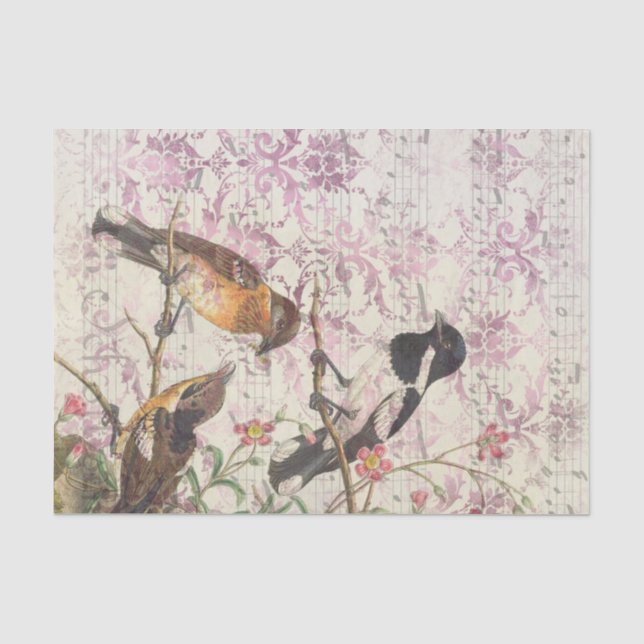Vintages Vogelgefechtpapier | Dekoupage Seidenpapier (Vorderseite)