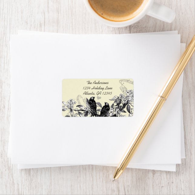 Vintages Vogelschutzetikett - Weißer Blume Adressaufkleber (Insitu)