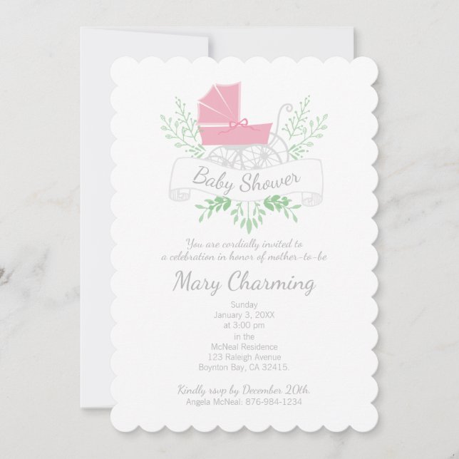 Vintages Wagenmädchen BABY SHOWER Einladung (Vorderseite)