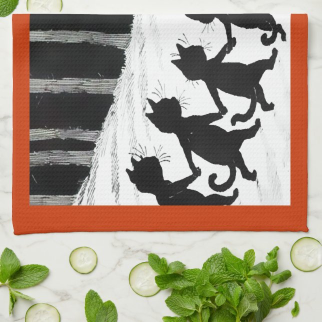 Vintages Wain schwarze Katzen-Mond-Tee-Tuch Geschirrtuch (Gefaltet)