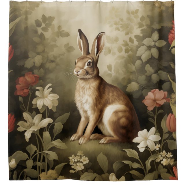Vintages Waldhollbit im Blumenwald Duschvorhang (Vorderseite)