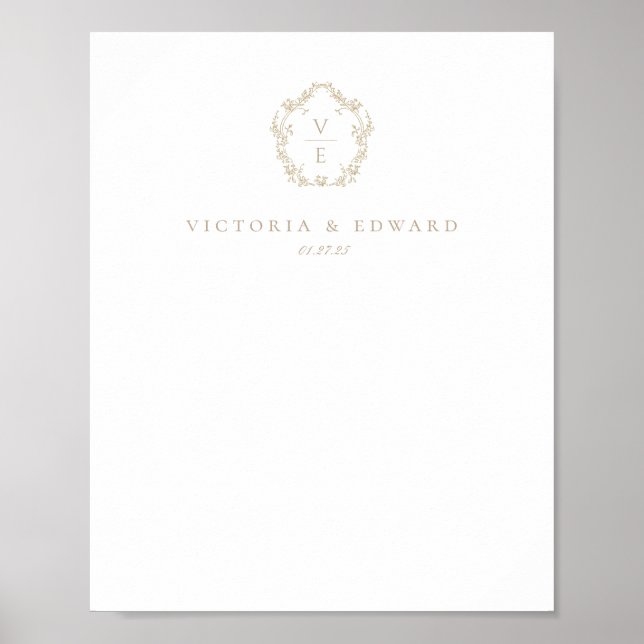 Vintages Wappen Beige Monogram Wedding Poster (Vorne)