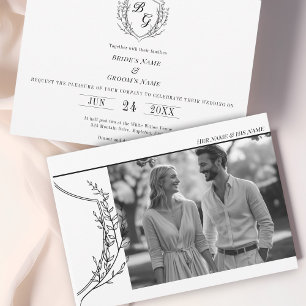 Vintages Wappen elegante Foto-Hochzeit Einladung