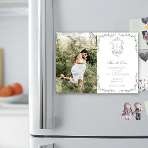 Vintages Wappen für das Sage Green Monogram Save t Magneteinladung