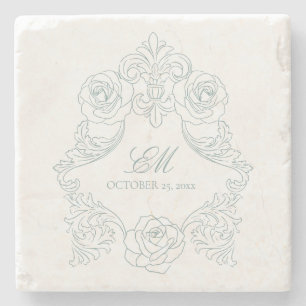 Vintages Wappen Monogram Dusty Blue Wedellogo Steinuntersetzer