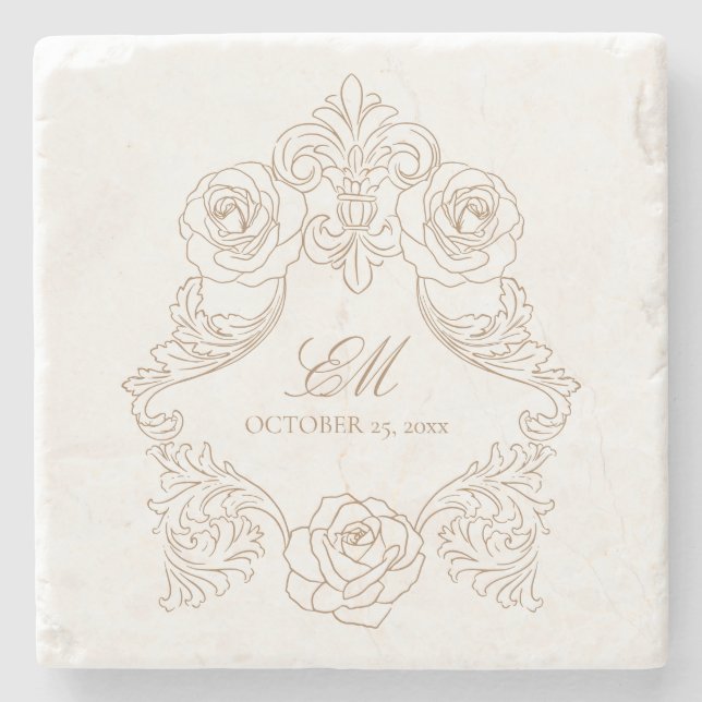 Vintages Wappen Monogram Golden Brown Wedellogo Steinuntersetzer (Vorderseite)