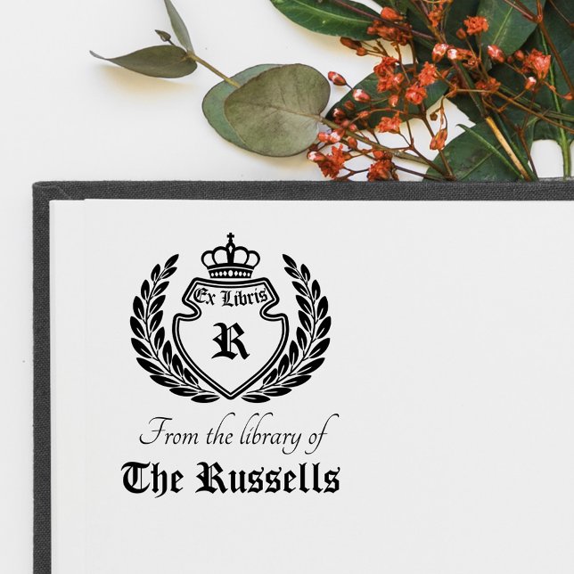 Vintages Wappen Monogram Kronenrad Ex Libris Permastempel (Von Creator hochgeladen)
