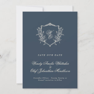 Vintages Wappen Navy & Creme Monogram Foto Save The Date