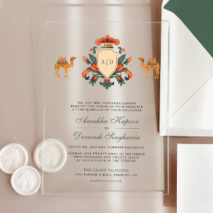 Vintages Wappen Royal Camel Indian Hindu Wedding Acryleinladungen
