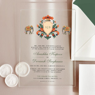 Vintages Wappen Royal Elephant Indian Hindu Weddin Acryleinladungen