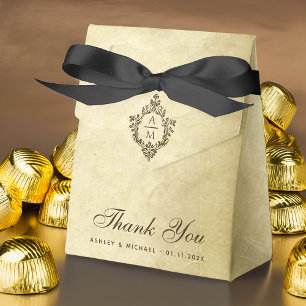 Vintages Wappen Wedding Monogram Parchment Vielen  Geschenkschachtel