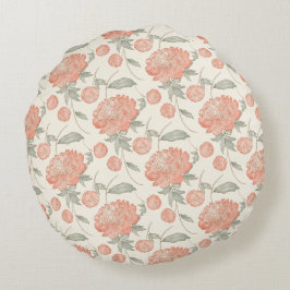 Vintages, warmes Orange Peony Floral Muster Rundes Kissen