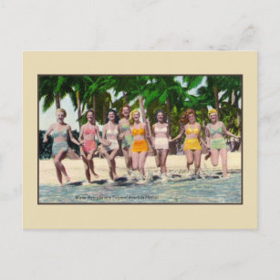 Vintages Wasser Nymphen tropischen Strand Florida Postkarte