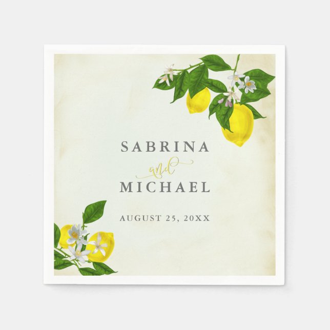 Vintages Wasserfarben Lemons Garten Party Serviette (Vorderseite)