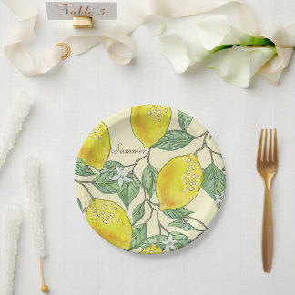 Vintages Wasserfarben Sommerlemonmuster Pappteller