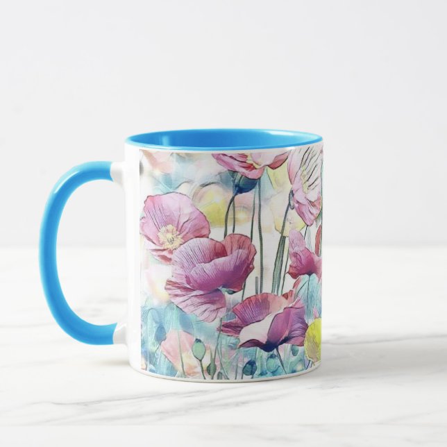Vintages Wasserfarbenfeld Mohnblumen-Blume Tasse (Links)