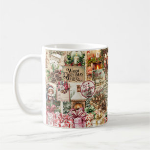 Vintages Wasserfarbenfest Weihnachtscollage Kaffeetasse
