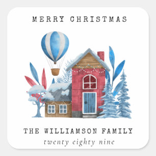 VINTAGES WASSERFARBENHAUS QUADRATISCHER AUFKLEBER