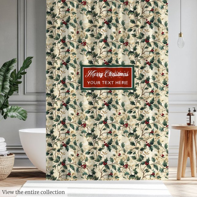 Vintages Wasserfarbenholzbeeren Duschvorhang (Vintage watercolor holly berries family gift Shower Curtain)