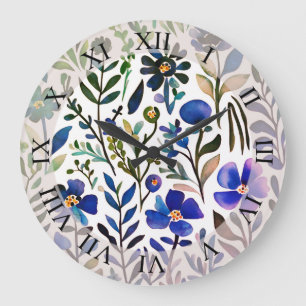 Vintages Wasserfarbenmuster Große Wanduhr