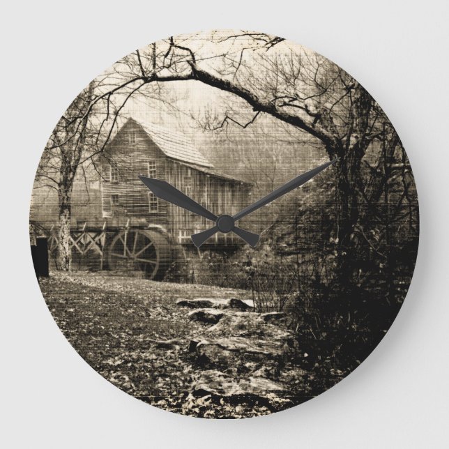 Vintages Wasserrad Große Wanduhr (Vorderseite)