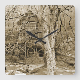 Vintages Wasserrad Quadratische Wanduhr