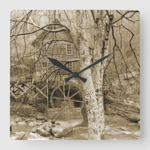 Vintages Wasserrad Quadratische Wanduhr