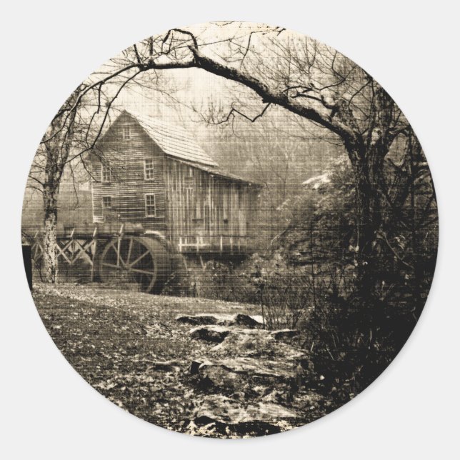 Vintages Wasserrad Runder Aufkleber (Vorderseite)