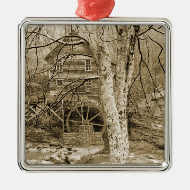 Vintages Wasserrad Silbernes Ornament (Vorne)