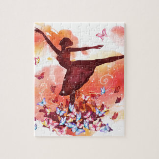 Vintages Watercolor-Ballerina-Tänzer-Ballett und Puzzle