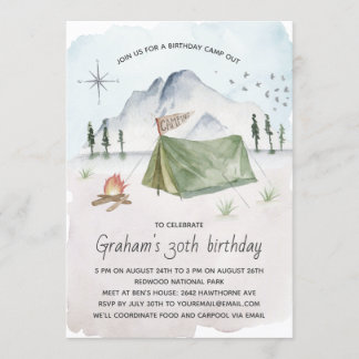 Vintages Watercolor Camping Geburtstagsparty Einladung