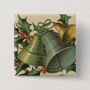 Vintages Weihnachten Bell und Stechpalme Button