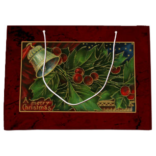 Vintages Weihnachten Bell und Stechpalme Große Geschenktüte