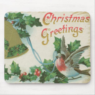 Vintages Weihnachten Bell und Vogel Mousepad