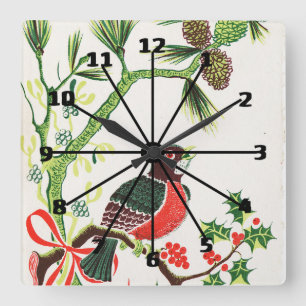 Vintages Weihnachten Robin Quadratische Wanduhr