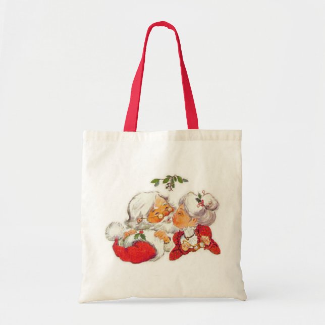 Vintages Weihnachten Sankt, die Frau Klaus küsst Tragetasche (Vorne)