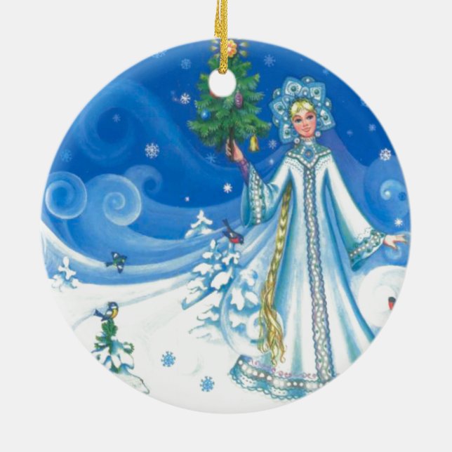 Vintages Weihnachten, schneien Mädchen Keramikornament (Hinten)