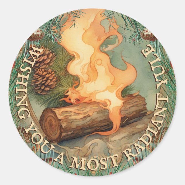 Vintages Weihnachten Wintersonne Runder Aufkleber (Vorderseite)